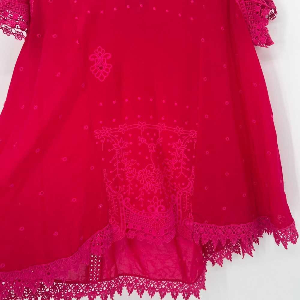 Johnny Was Top Womens S Hot Pink Embroidered Boho Floral Blouse Lace Relaxed - Picture 4 of 9